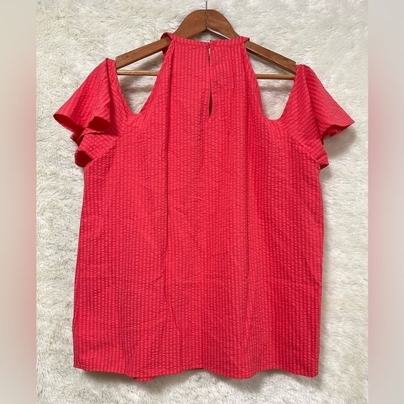 Michael Kors Seersucker Halter Neck Cold Shoulder Short Flutter Sleeve Stripes - Picture 3 of 7